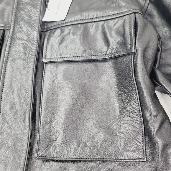 Zara Women's Black Long Sleeve Round Neck Streetwear Faux Leather Jacket Size XS - Picture 5 of 12